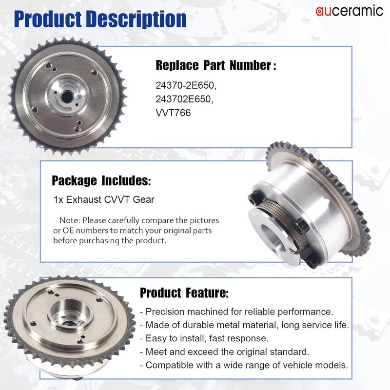 AUCERAMIC 24370-2E650 243702E650Timing Camshaft Gear Fit 2015-2020 for Hyundai Elantra GT Sonata Tucson L4 l4 Fit 2016-2020 for Kia Forte Optima Hybrid Soul 2.0L CVVT Exhaust Sprocket (1pc) - Image 4